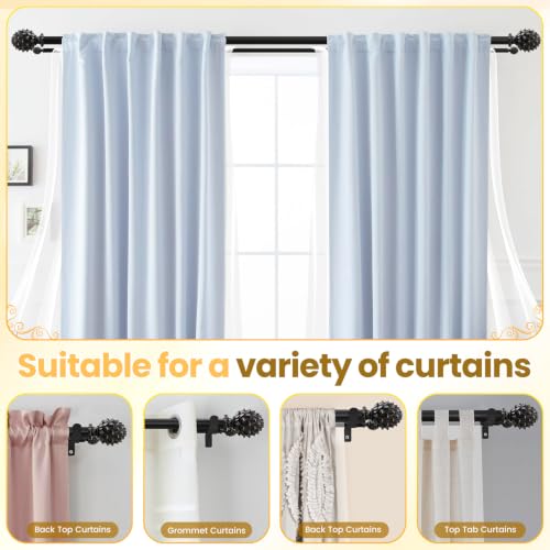 Double Curtain Rod with Pine Cone Finials, 28"-84" Black - color: Black, size: 28"-84"