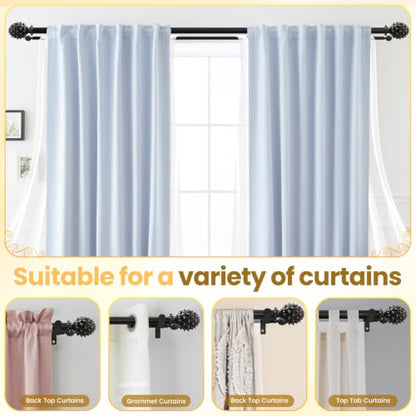 Double Curtain Rod with Pine Cone Finials, 28"-84" Black - color: Black, size: 28"-84"