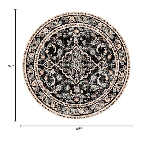 Vhong Boho Area Rugs Vintage Washable Modern Neutral Carpet Black 8×8 High Traffic Round Rugs for Dinning Room Living Room Bedroom Farmhouse Non Slip - color: Black/Brown, size: 8' (Round)