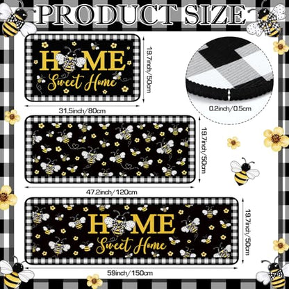 Fourluoo 3 Pcs Bee Kitchen Rugs and Mats Decor Set Honey Bee Kitchen Rugs - color: Honey Bee