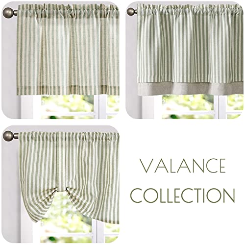 jinchan Stripe Linen Kitchen Valance Curtain, 50x16, 1 Panel, Green - color: Boxter Striped | Sage Green on Linen, size: 50"W x 16"L (Pack of 1)