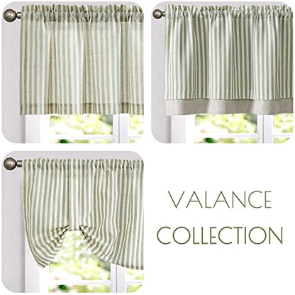 jinchan Stripe Linen Kitchen Valance Curtain, 50x16, 1 Panel, Green - color: Boxter Striped | Sage Green on Linen, size: 50"W x 16"L (Pack of 1)