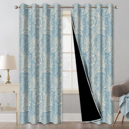 Blue Floral Blackout Curtains for Bedroom and Living Room, Farmhouse Summer Thermal Insulated Black Out Curtains 84 Inch Long with Two Tiebacks, Room Darkening Soundproof Bedroom Curtains 2 Panels Set - color: Blue Floral Pattern