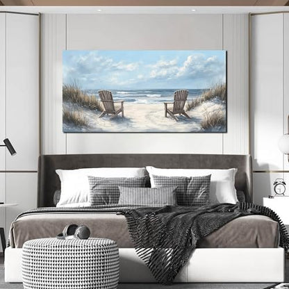 Ouzzlie Coastal Wall Art Light Blue Picture Art for Bedroom - color: Light Blue, size: 48"L x 24"W