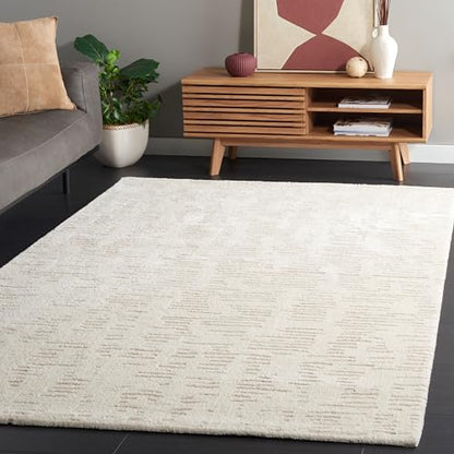 SAFAVIEH Neptune Collection Area Rug - 6'7" Square, Ivory & Beige, Geometric Design, Non-Shedding & Easy Care, Ideal for High Traffic Areas in Living Room, Bedroom, Dining (NPE852A-7SQ) - size: 6'7" x 6'7" (Square)