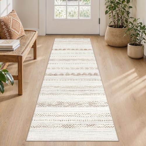 Nakagishi Boho 2x6 Runner Rug Machine Washable Rugs Non Slip Beige/Brown - color: Beige Brown, size: 2' X 6' (Runner)