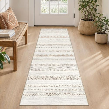 Nakagishi Boho 2x6 Runner Rug Machine Washable Rugs Non Slip Beige/Brown - color: Beige Brown, size: 2' X 6' (Runner)