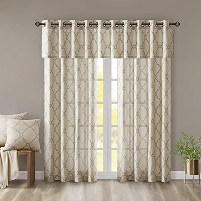 Madison Park Fretwork Print Window Curtain 1 Panel, 50x63 Beige/Grey - color: Beige/Grey, size: 50"W x 63"L (Pack of 1)