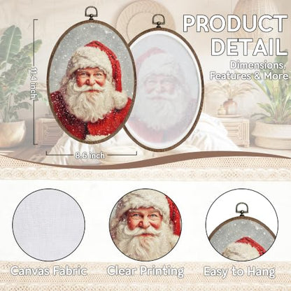 FLAWAFLOMA Red Christmas Santa Oval Canvas Wall Art Decor 8.6x11.4 Inch - color: Christmas-14