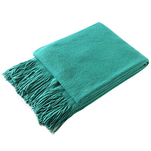 Homiest Teal Knitted Throw Blanket with Fringe, 50x60 Inch - color: Teal, size: 50" x 60"