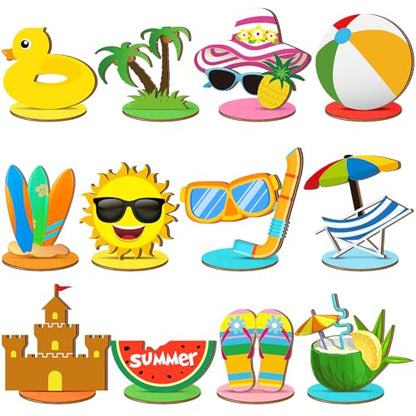 Marsui 12 Pcs Summer Wooden Table Decorations Tropical Beach Centerpieces - style: Summer