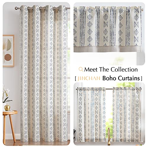 jinchan Striped Valance 18 Inch Modern Boho 1 Panel Blue on Linen - color: Boho Blue on Linen, size: 50"W x 18"L (Pack of 1)