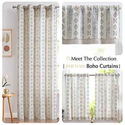 jinchan Striped Valance 18 Inch Modern Boho 1 Panel Blue on Linen - color: Boho Blue on Linen, size: 50"W x 18"L (Pack of 1)