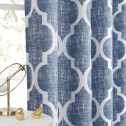 Beauoop Moroccan 100% Blackout Curtains Bedroom Blue 50x63 2 Panels - color: Rod Pocket | Blue, size: 50"W x 63"L (Pack of 2)