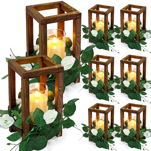 18 Pcs Wooden Lanterns - Wedding Wooden Centerpiece - color: White, size: 6 Sets