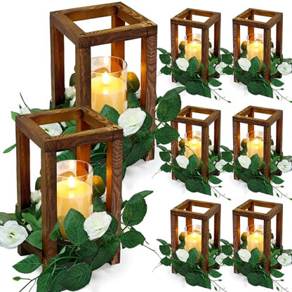 18 Pcs Wooden Lanterns - Wedding Wooden Centerpiece - color: White, size: 6 Sets
