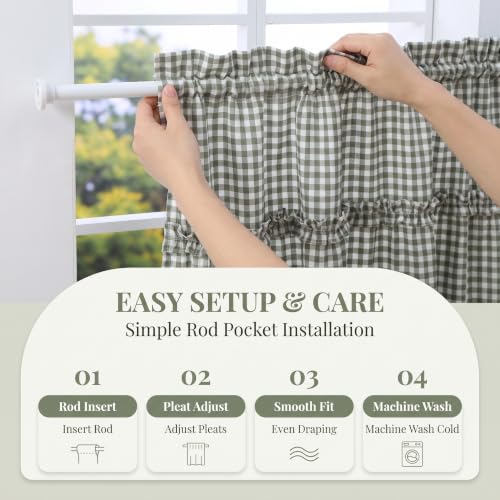 Silnuo Green/White Plaid Gingham Window Valance 26" W x 36" L-2 Panels - color: Green, size: 26"W x 36"L (Pack of 2)