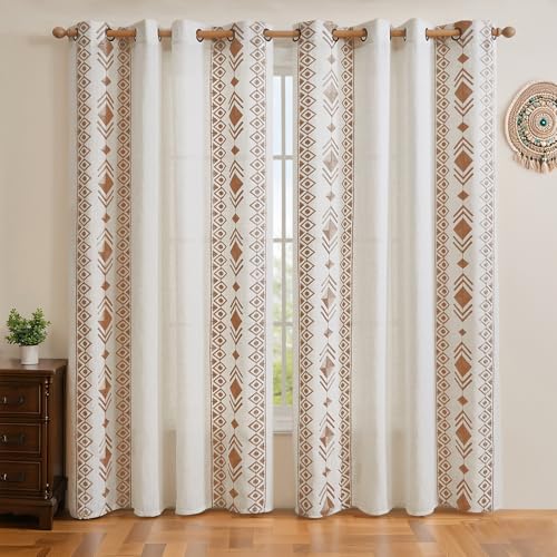 Boho Curtains 2 Panels for Living Room Geometric Patterned 84 Inch - color: Geometric-beige, size: 52"W x 84"L (Pack of 2)