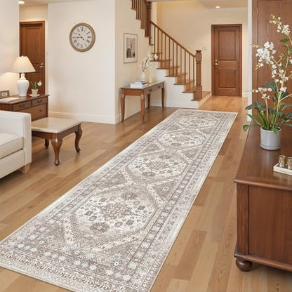 befbee 2'6"x10' Runner Rug for Hallway Washable Non Slip Kitchen Rug Brown - color: Brown/Beige, size: 2'6" x 10' (Runner)