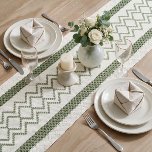 Artoid Mode Sage Green Stripe Diamond Woven Table Runner 12x48 Inch - color: Sage Green, size: 12" x 48", Table Runner