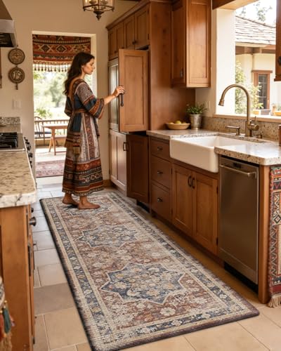 DEXI Kitchen Floor Mats Cushioned Anti Fatigue Runner Rug, 24x87 Reddish - color: Brown, size: 87"L x 24"W x 0.4"Th