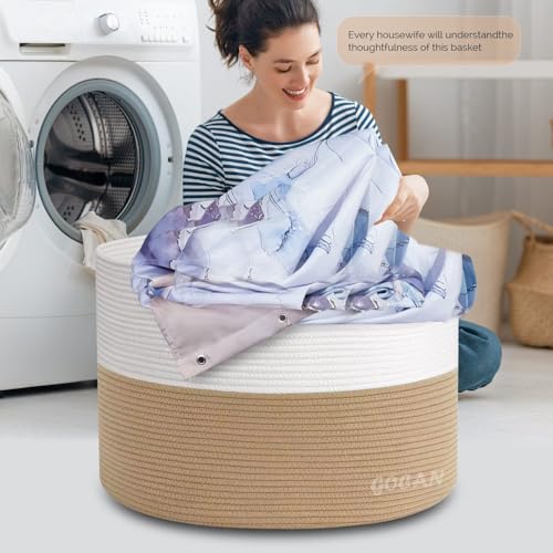 Cotton Rope Woven Laundry Basket 22"X 22"X 14" with handles(Jute/Beige)XXXL - color: jute
