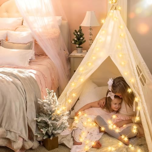 echosari 158IN Star String Lights Battery Operated Auto Timer Warm White - color: Warm White, size: Star