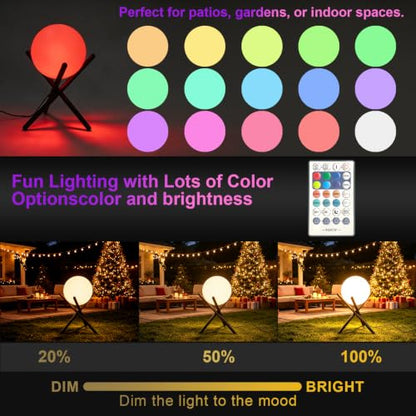 Lightdot 11.8-Inch Outdoor Globe Floor Lamp, 9W RGBCW & 3000K Warm White - color: 11.8''RGBCW