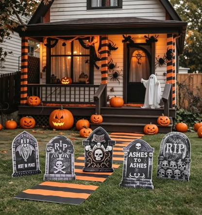 17" Halloween Tombstones Outdoor Graveyard Decorations,5-Pack - size: 17INCH