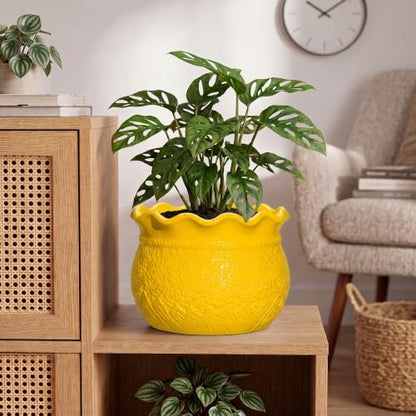 Ceramic Plant Pots Indoor, 10 Inch Large Planter, Yellow - color: Yellow, size: 10 Inch