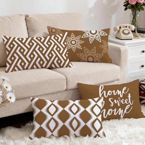 Hexagram Throw Pillow Covers 12x20, Brown Outdoor Pillow Covers Set of 4 - color: Coffee, size: 20" x 12" (Pack of 4)