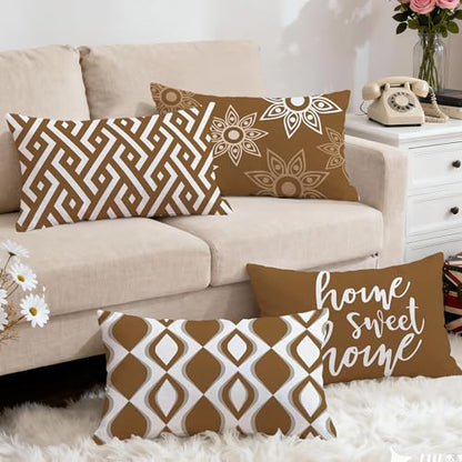 Hexagram Throw Pillow Covers 12x20, Brown Outdoor Pillow Covers Set of 4 - color: Coffee, size: 20" x 12" (Pack of 4)