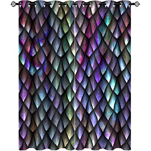 Fantasy Dragon Blackout Curtains for Bedroom,Vintage Mid Century Pink Purple Watercolor Metal Dragon Scales Room Darkening Window Curtains with Grommets - 2 Panels 54L x 21W - color: Fantasy Dragon, size: 42"W x 54"L (Pack of 1)