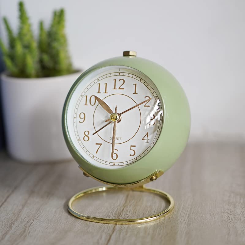 SHISEDECO Small Tableclock Classic Non-Ticking Tabletop Alarm Clock,Green ﻿ - color: Green