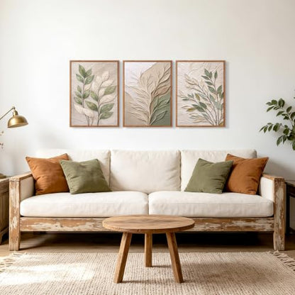CHDITB Textured Sage Green Leaf Framed Wall Art, Botanical Relief Painting - color: 3d Leaf