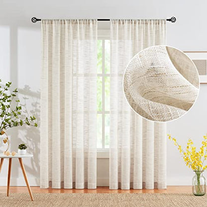 Linen Semi Sheer Curtains for Living Room 52x84" Natural Farmhouse Privacy - color: Natural - Rod Pocket, size: 52"W x 84"L (Pack of 2)