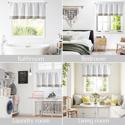 jinchan Stripe Linen Window Valance Curtain, 50x16, 1 Panel, Grey - color: Nautical Striped Grey on White, size: 50"W x 16"L (Pack of 1)