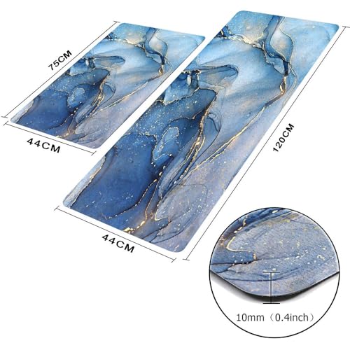 Mrcrypos Set of 2 Blue and Gold Marble Kitchen Mats PVC Leather Waterproof - color: Blue Marble, size: 17" W x 29" L + 17" W x 47" L