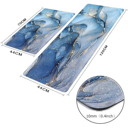 Mrcrypos Set of 2 Blue and Gold Marble Kitchen Mats PVC Leather Waterproof - color: Blue Marble, size: 17" W x 29" L + 17" W x 47" L