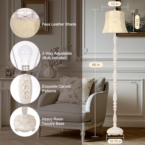 Scenekoy Rustic 66” Wash White Floor Lamp for Living Room Bedroom - color: Beige