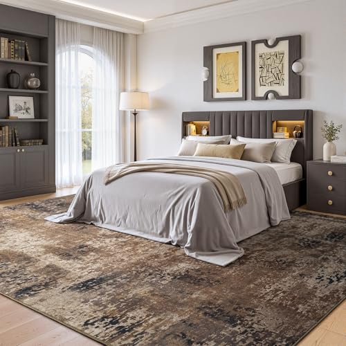 Merelax 6x9 Brown Red Washable Area Rug Non-Slip Faux Wool Abstract Rug - color: Brown Red, size: 6' x 9'(72''x108'')