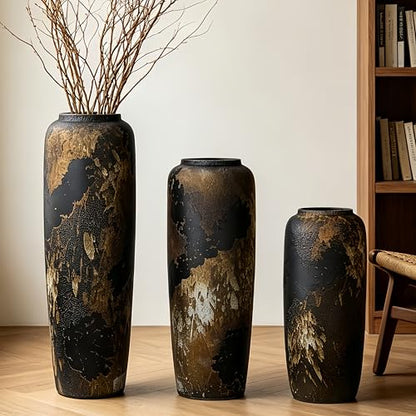 Black Rustic Ceramic Floor Vase, 24 Inch, Large Decor - size: 23.6 Inch