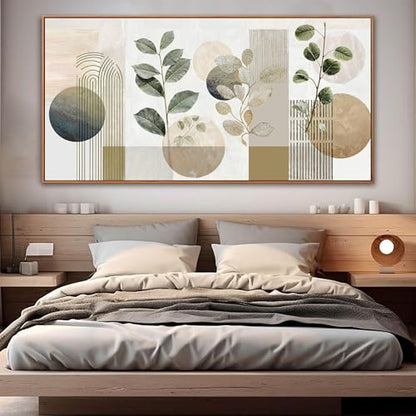 Large Framed Boho Green Botanical Wall Art For Living Room 29 X 58 In - color: green white, size: 58"L x 29"W