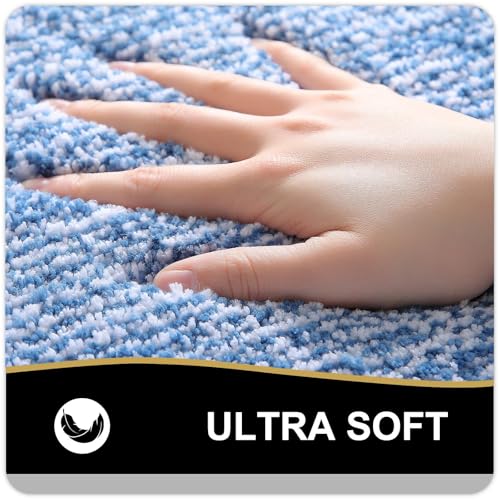 OLANLY Large Bathroom Rugs 40x32, Soft Absorbent Microfiber Bath Rugs, Blue - color: Blue and White, size: 40" X 32"