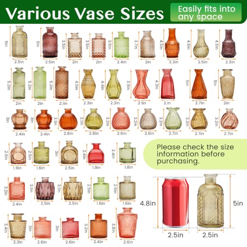 42 Pcs Vases Bulk Colored Glass Bud Vases Set, Assorted Vintage Bud Vases - color: Amber Series