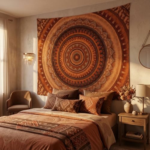 Spenlife Terracotta Mandala Tapestry, Warm Boho Tapestries for Bedroom, Indian Wall Decor, Round Art Tapestries (60" x 44") - color: Burnt Orange, size: 60"L x 44"W