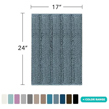 Turquoize Small Bathroom Rug 17x24, Absorbent Chenille Bath Rug, Stone Blue - color: Stone Blue, size: 17" x 24"