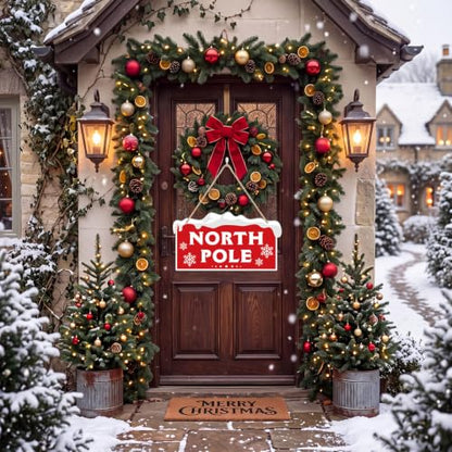 Marsui Christmas Wood Hanging Sign with Jute Rope, North Pole - style: North Pole