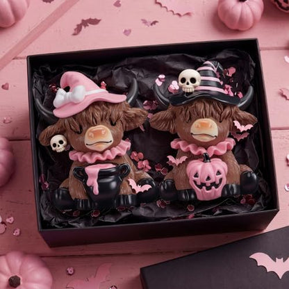 Karenhi 2 Pcs Pink Halloween Cow Figurines Resin Statues Tabletop Desk - style: Pink Ghost