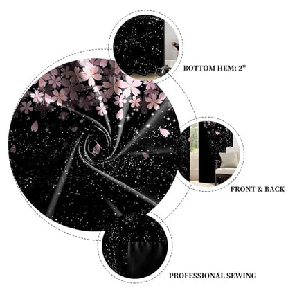 Pink Cherry Blossom Blackout Curtains for Bedroom 2 Panels 45" L x 29" W - color: Black & Pink, size: 29"W x 45"L (Pack of 2)
